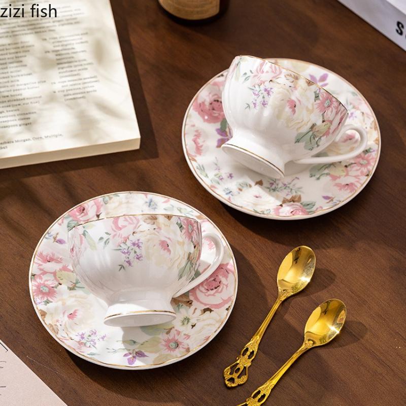 Blumenkeramik-Nachmittagstee-Tasse Kaffeetassen Teekanne Teekessel Blumen-Teetasse Wasserbecher Frühstückstassen Milchbecher Saftbecher