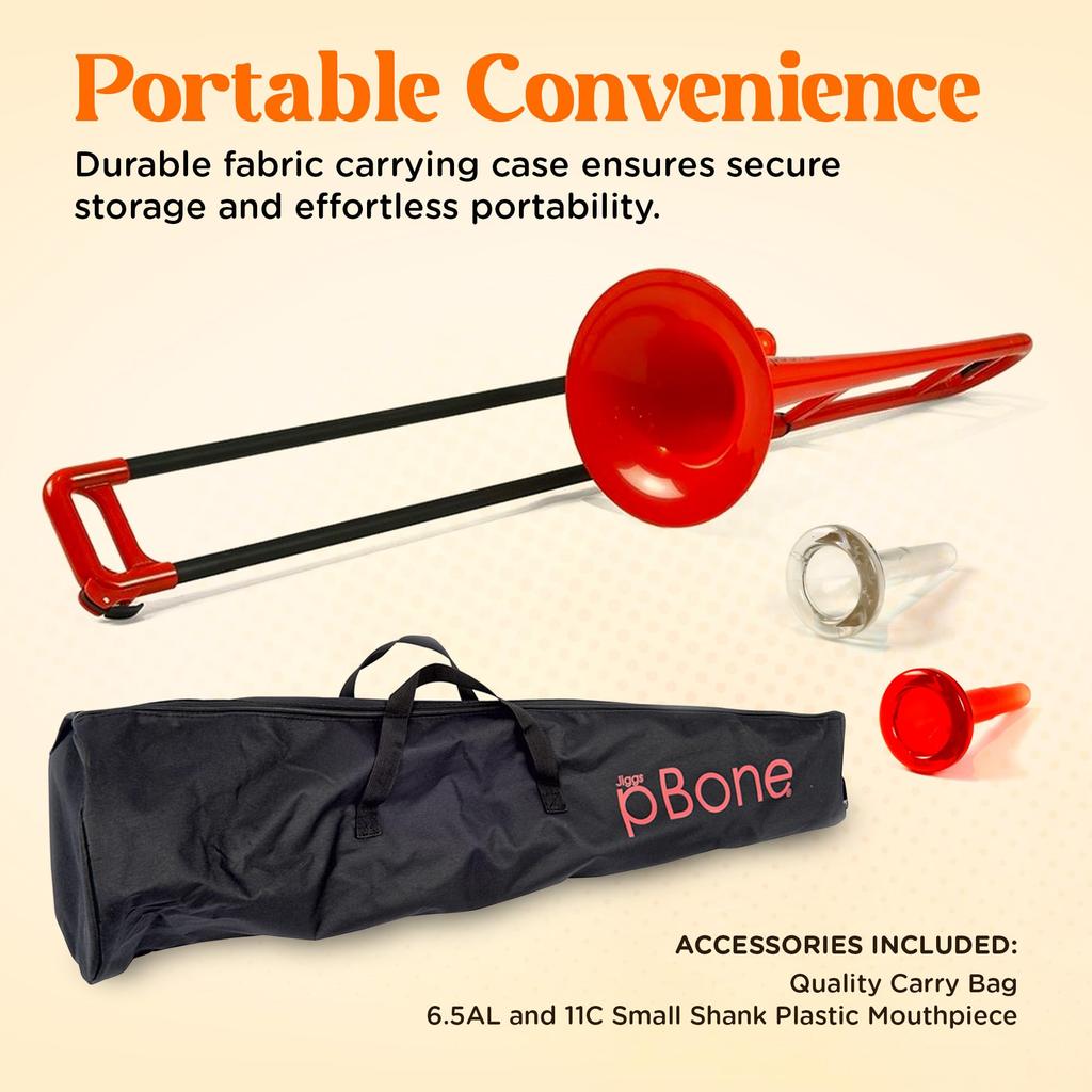 pInstruments pBONE Tenor Trombone in Lightweight and Durable ABS with Antibacterial Red Mouthpiece and Carrying Bb, Bio-Coated Coating, PBONE1R,