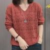 Модная блузка-свитер в западном стиле с V-образным вырезом, ажурная, тонкая, с темпераментом, универсальная, с длинным рукавом, осенняя 2XL brown