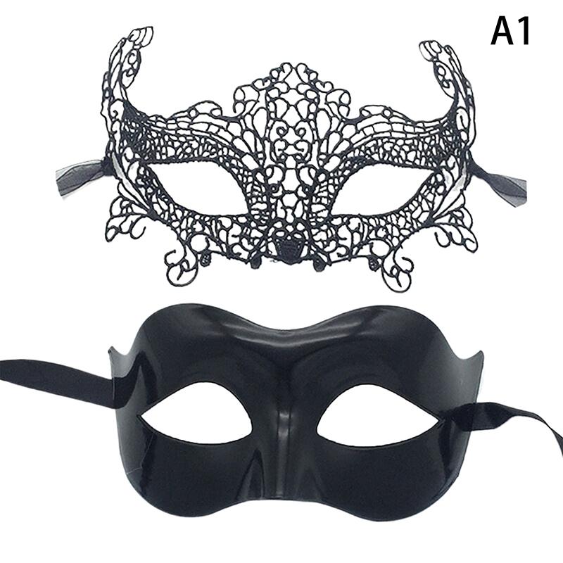 2Pcs Elegant Black Lace Masquerade Mask Set For Couples Perfect For Venetian Party Mardi Gras And Halloween Celebrations