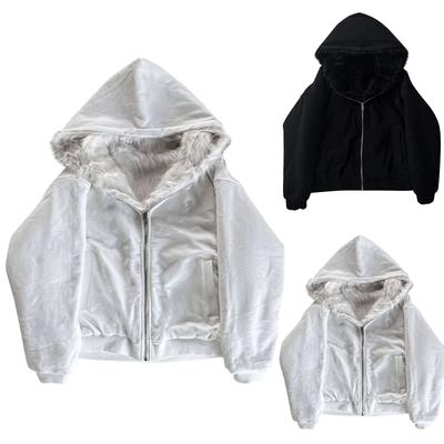 Men's Solid Color Zipper Plus Velvet Double-Sided Wear Sweatshirt Men's Sports Large Size Casual Sweatshirt Jacket