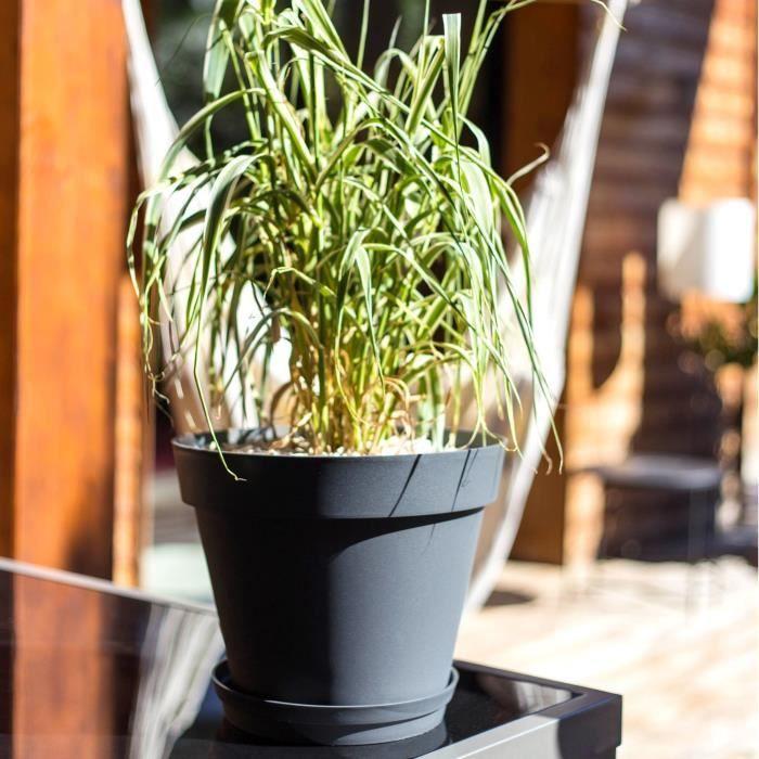 Pot de fleur rond ø 30 cm - eda - toscane - 10 l - intérieur/extérieur - ø 29,5 x h.24 cm - taupe