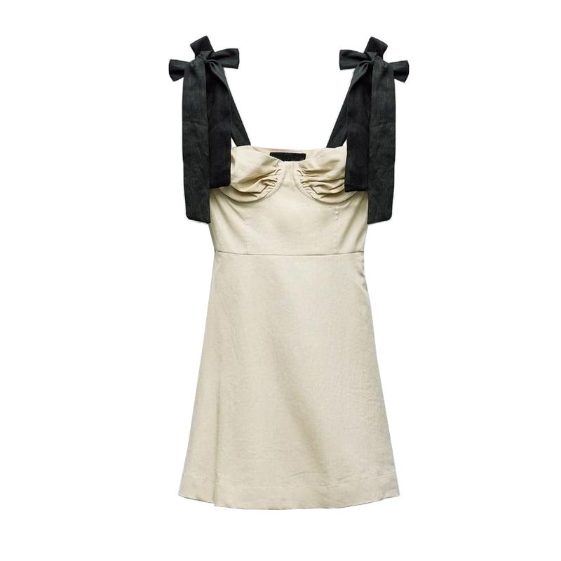

Spring Fashion Sweet Corset Linen Blend Contrast Color Bowknot Decoration Dress 8244351 Light Beige L