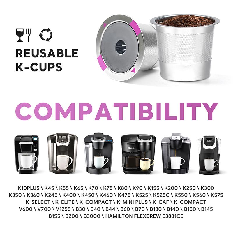 Opakovaně použitelné K-Cups kávové kapsle Univerzální nerezové K-Cups pro kávovary Keurig 2.0 a 1.0 Stroj na přípravu kávy