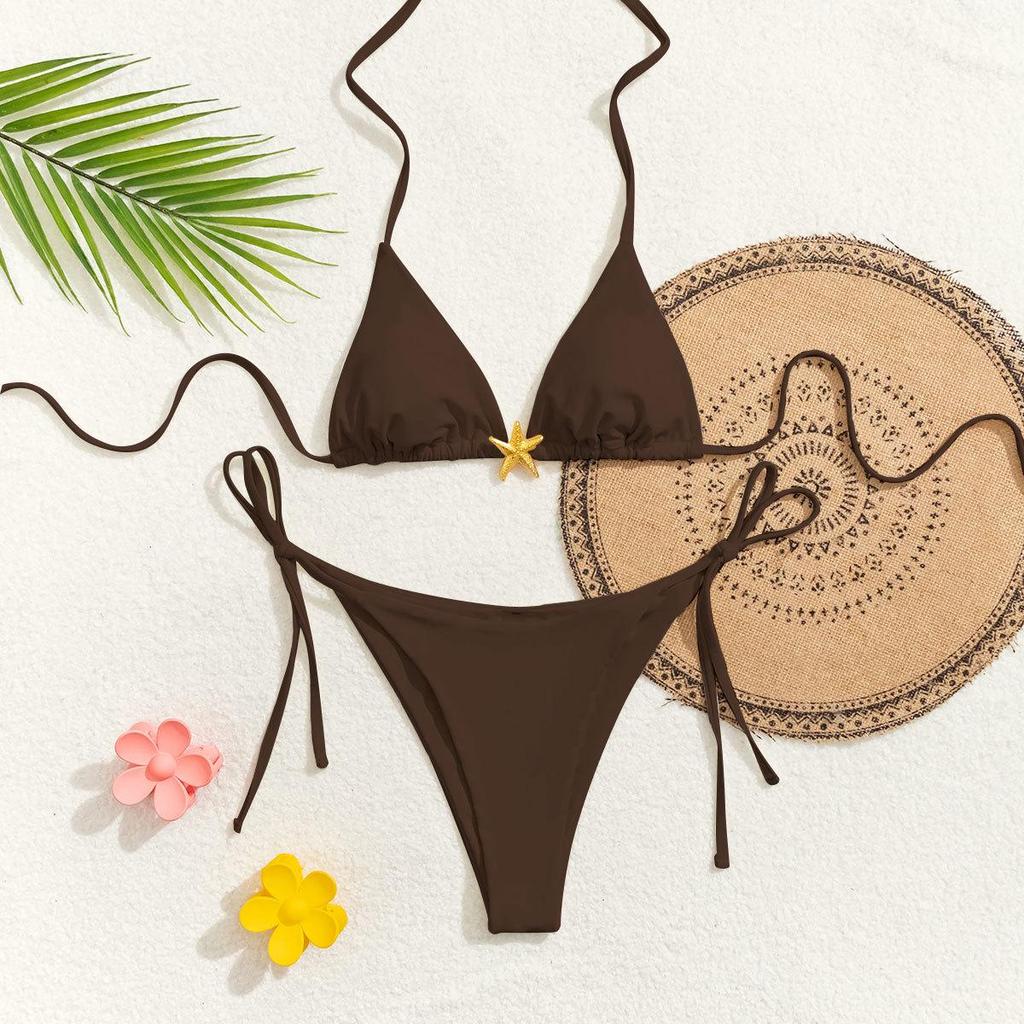 2025 Starfish Lace-up Triangle Bikini - European & American Style, Sexy Split Swimsuit for Women