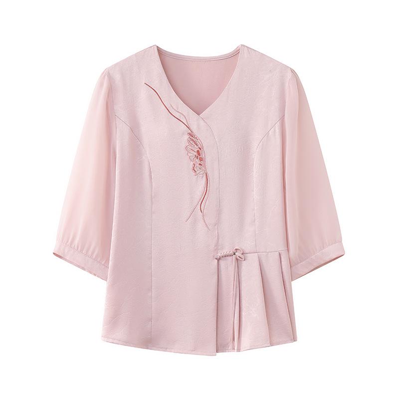 2026 Summer Women's Chinese Style Short-Sleeved Shirt - Fashionable, Elegant, Age-Defying Mother's Wear