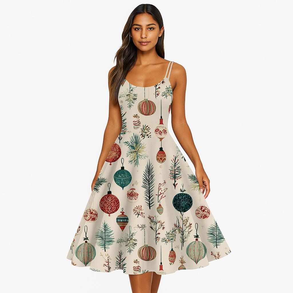 Women's Fashion Casual Christmas Print Sexy Off-the-shoulder Punk Retro Dress