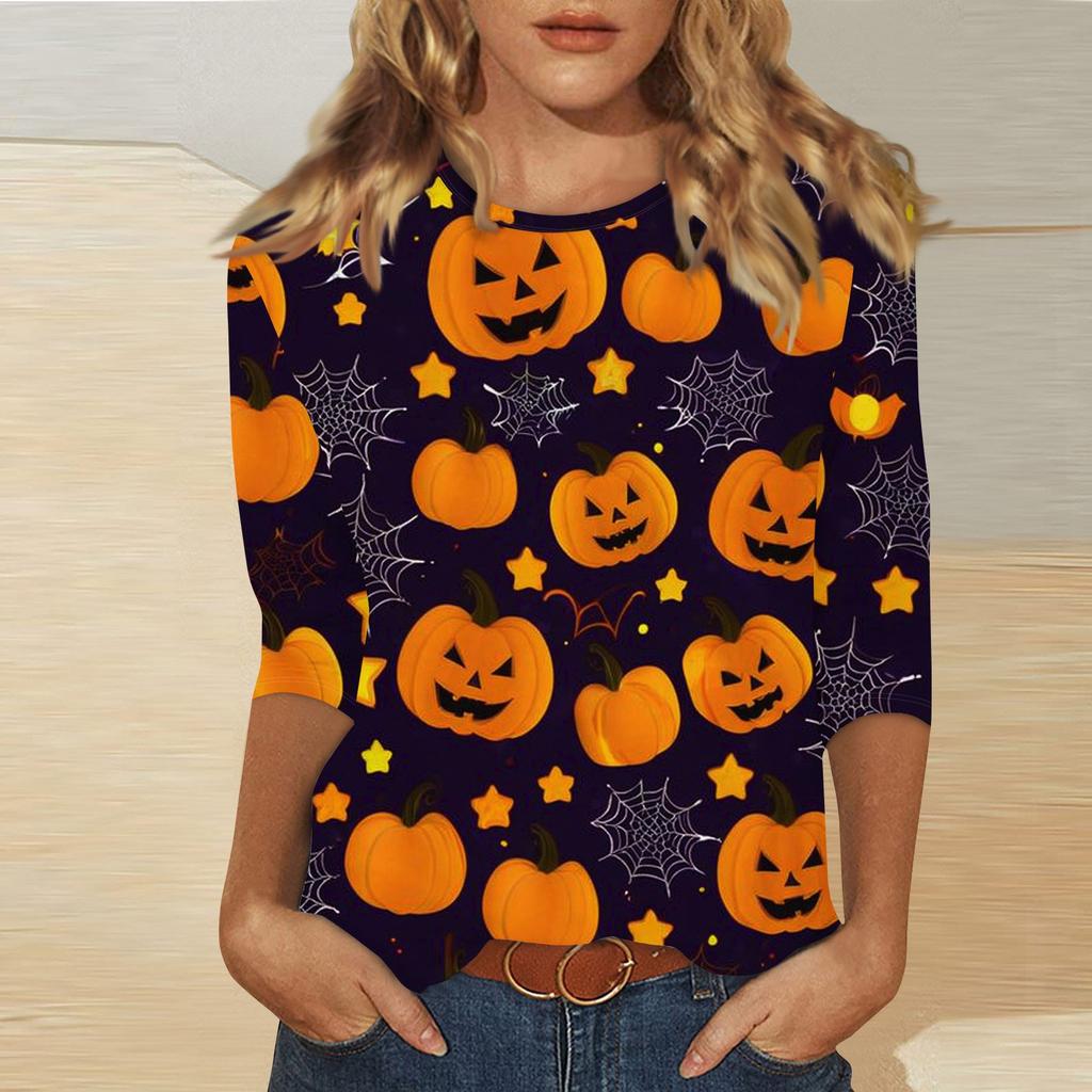 Women's Fashion Casual Round Neck Printed 3/4 T-shirt Top