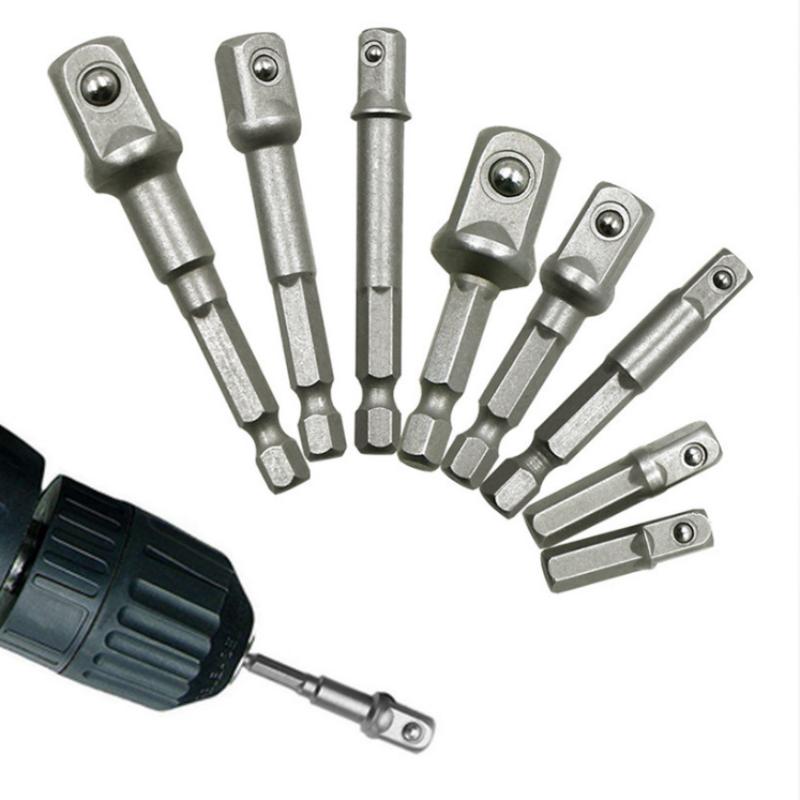 8Pcs Impact Socket Adapter Set, 1/4 3/8 1/2 Hex Shank Square Nut Driver Extension Bit Set For Power Drill Impact Driver Tool