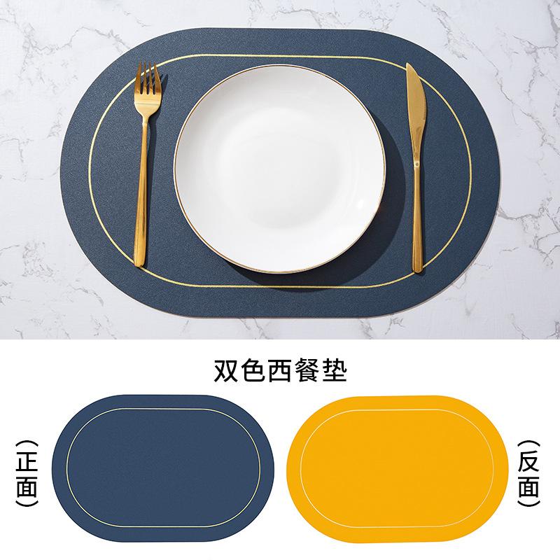 Direktlieferung von nordisch inspirierten zweifarbigen, kontrastierenden ovalen Leder-Tischsets, wasserdichte, ölabweisende und hitzeisolierende Tischsets für Hotels und Haushalte