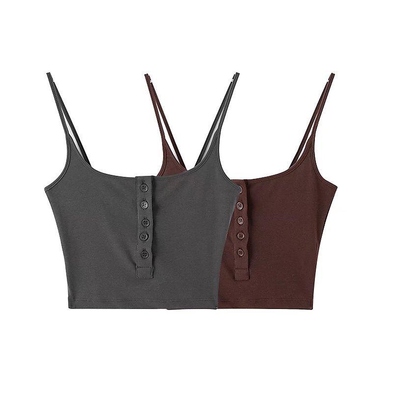 Canotta Elasticizzata Sexy con Scollo a U Ampio Stile Europeo e Americano Abbigliamento Donna Articolo Nuovo Primavera 2025 Colore Unico Spallina Stretta