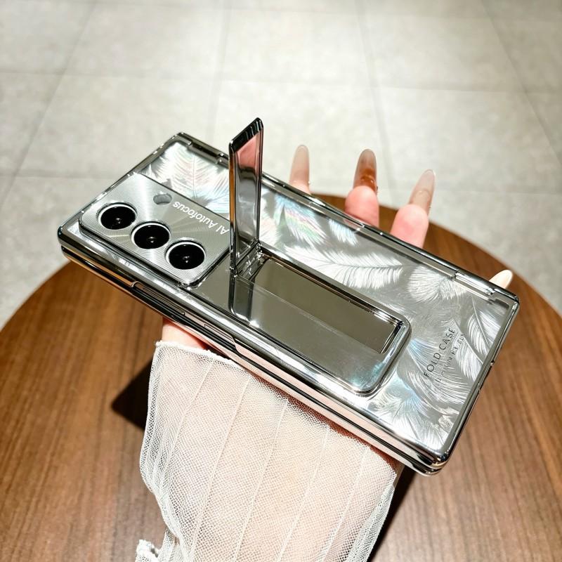 Transparent Electroplated PC Case Galaxy Z Fold8 Ultra Shockproof Magnetic Stand Cover In Star Feather