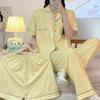 Cute Plaid Love Embroidered Pajamas Women'S Spring Summer Short-Sleeved Three-Piece Student Loungewear