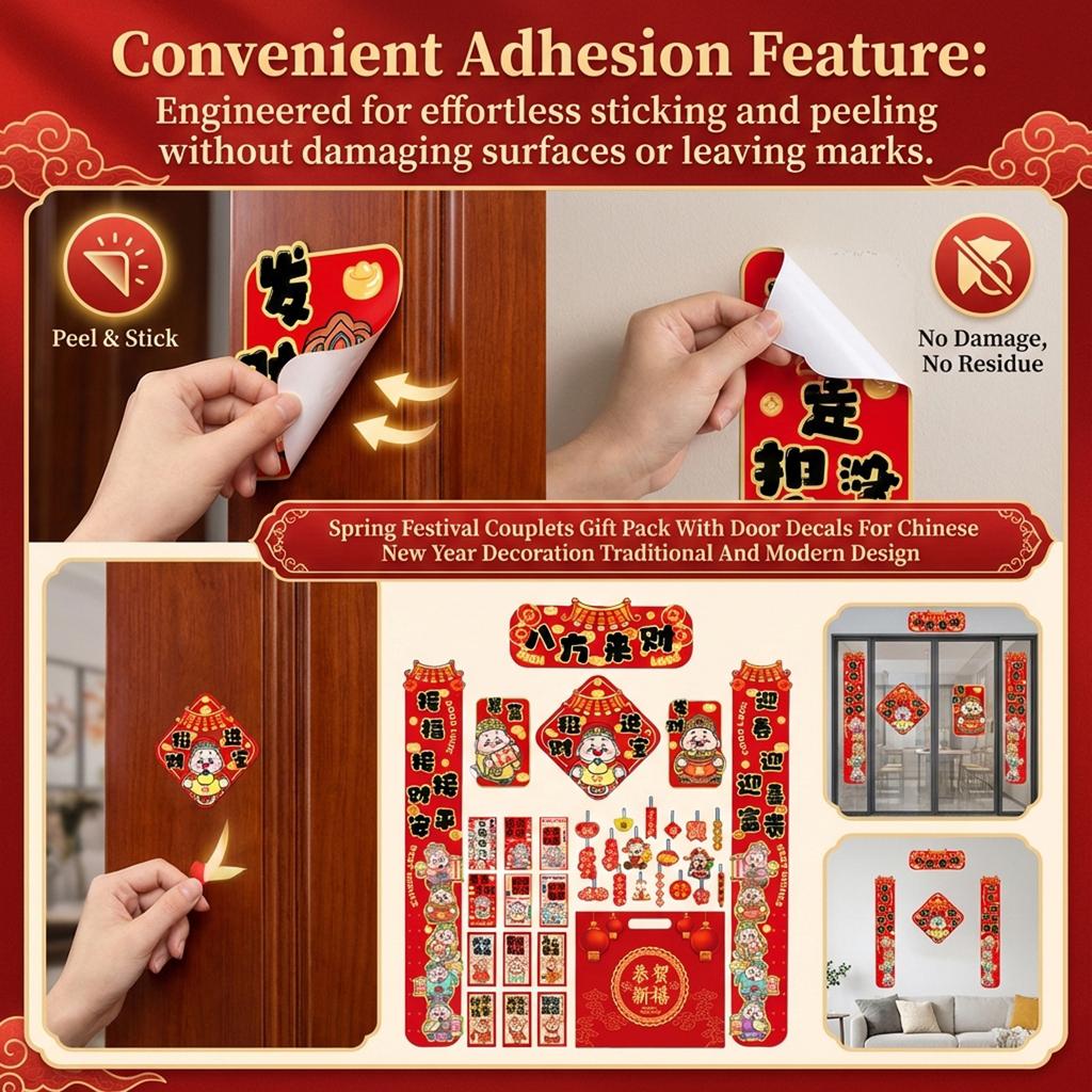 Traditional Spring Festival Couplets Gift Pack With Door Decals For Chinese New Year Decoration