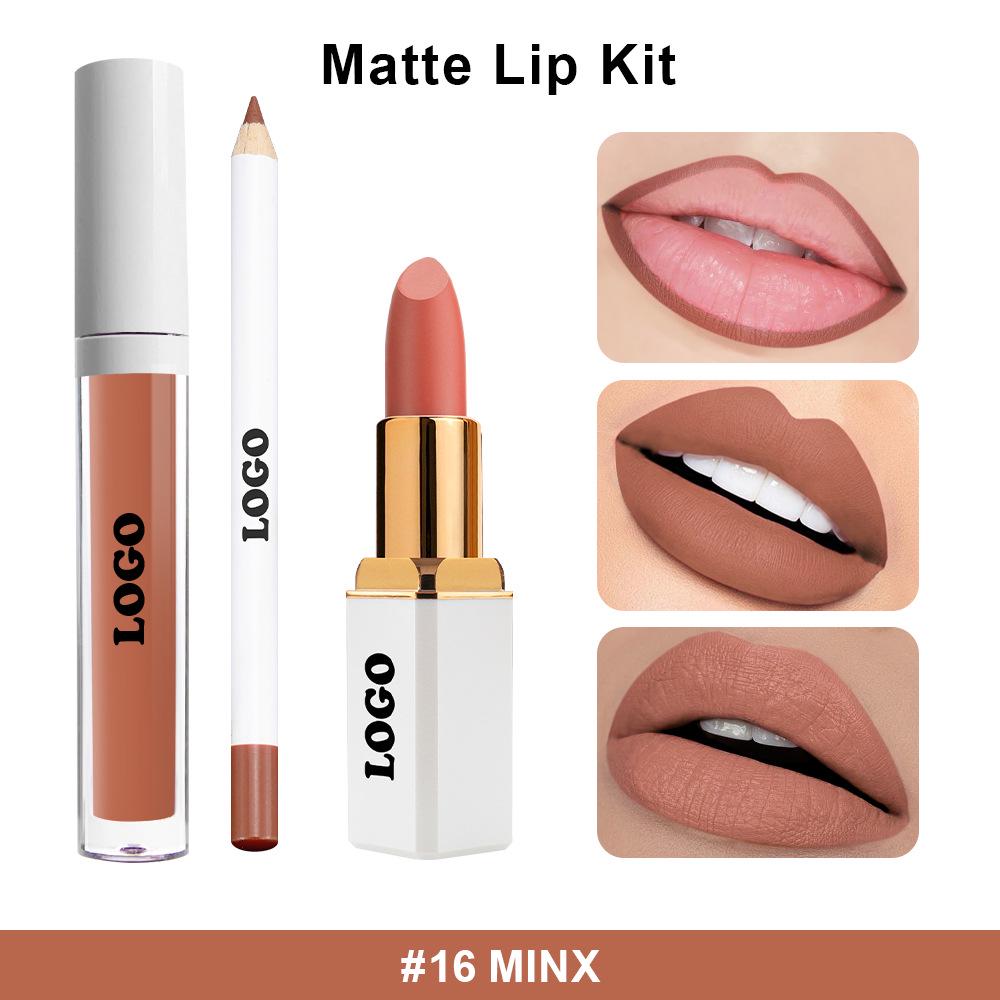 Cross-Border Velvet Matte Lip Set: Long-Lasting, Non-Fading 3-Piece Lip Gloss, Lipstick, and Lip Liner.