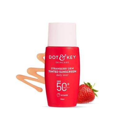 Dot & Key Strawberry Dew Tinted Sunscreen SPF 50+ PA++++ Shade 03 Sand Water Resistant Daily Glow 50 Ml