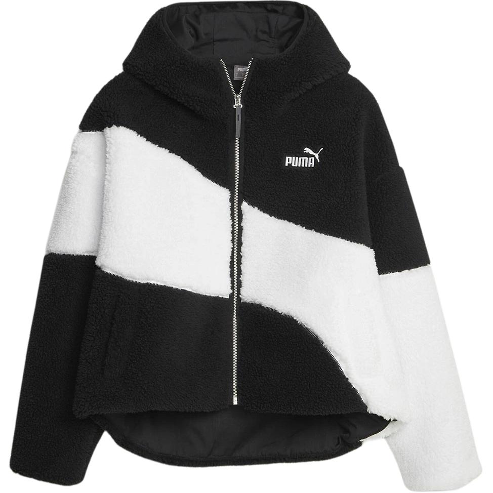 Puma Big Cat Fashion Giacca in Pile con Cappuccio Morbida e Confortevole Giubbotti da Donna Nero Bianco 678349-01