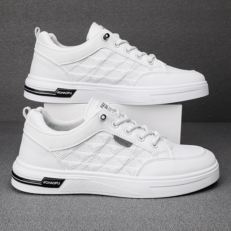 Fashion Men Vulcanized Shoe Men's White Fashion Shoes Autumn Casual Trendy All-match Flat Lace-up Sneaker Breathable Anti-slip New Style