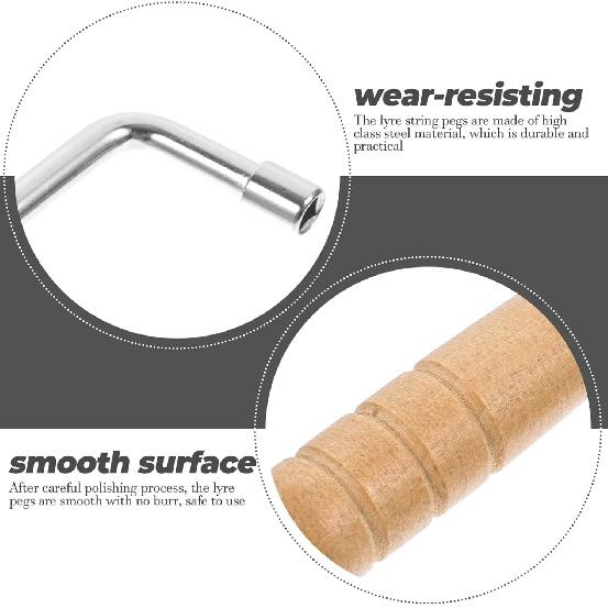 1 Set of Tuning Pin Nails for Lyre Harp Strings Peg Accessories String Fixator Pegs Professional Piano Tuner Spanner with Tuning Wrench