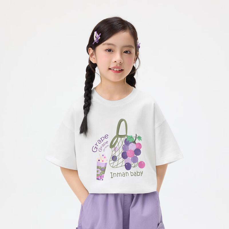 Xiaoyinman Girls  Breathable Grape Print Cotton Blend Short-Sleeve T-Shirt 120
