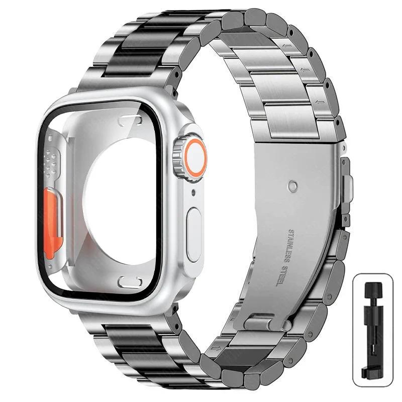 Change to Ultra Case+Band For Apple Watch 40mm 44mm 41mm 45mm Metal Stainless Steel strap for iWatch series Series 98 7 6 SE 5 4
