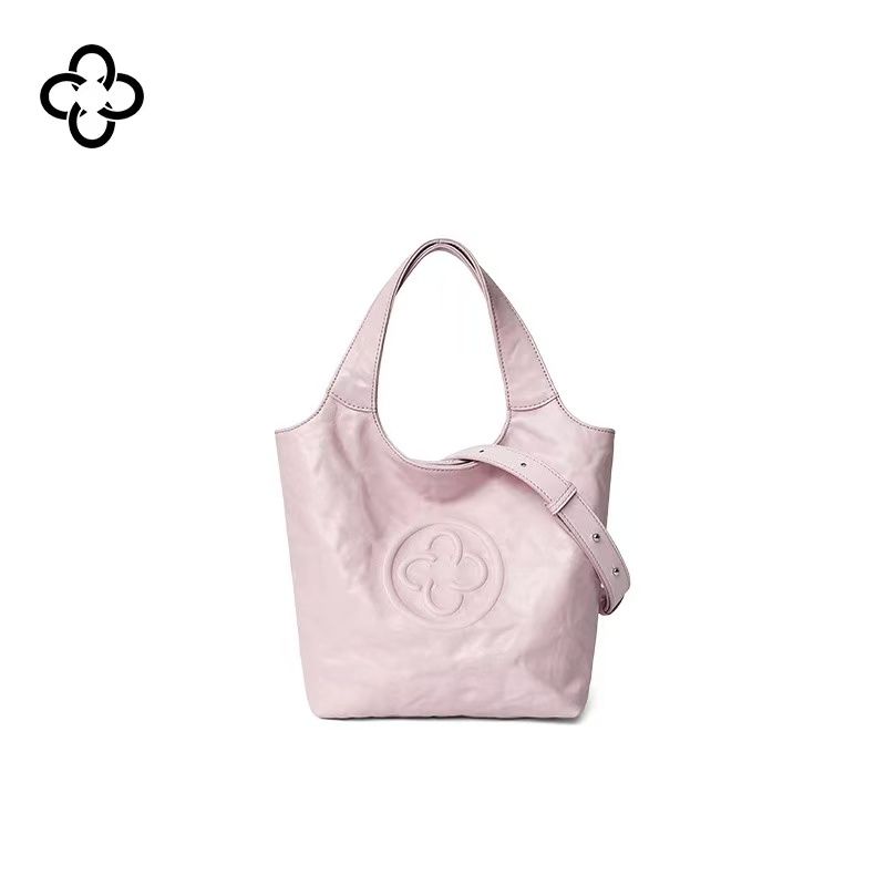 

Original Design Vegetable Tanned Cowhide Small Vegetable Basket Bucket Bag Women 2025 New High-Grade Pleat Shoulder Messenger Bag Pink