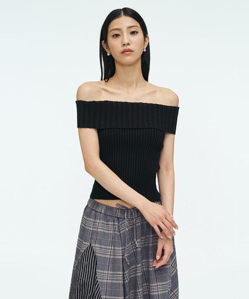 Anggae Off Shoulder Rib Top Black