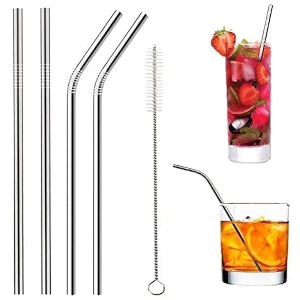 KBS Stainless Steel Straws for Drinking with Cleaning Brush For Kids and Adults Reusable Metal Straw Set Drinking Juice & Drinks Reusable Straw Pipe