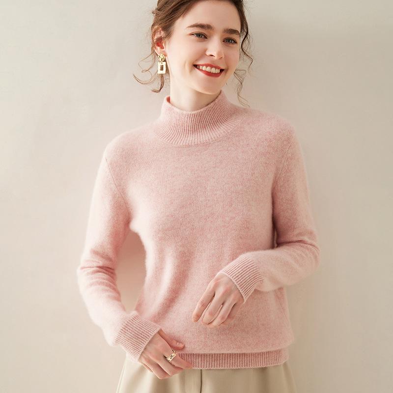 Women's Cashmere Half High Neck Slimming Solid Color Sweater for Autumn/Winter