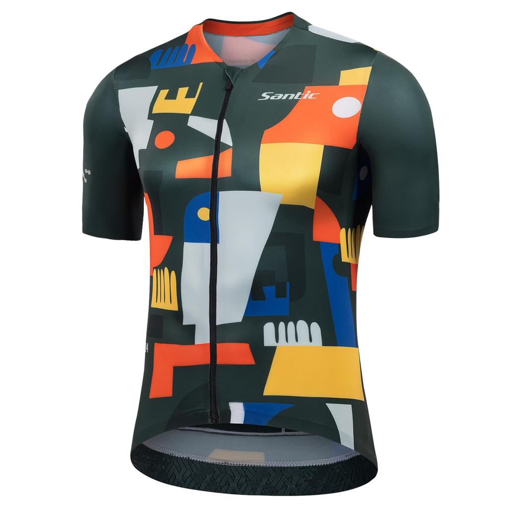Santic Men's Short Sleeve Cycling Jersey, Summer Cycling Wear, Lightweight, Pocket-Length, Moisture-Wicking, Quick-Drying, Green, Size L