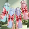 1PC Elegant Pink Bow Decor Print 750ml Color Plastic Sports Water Bottle Leakproof Flip Straw Lid Suitable for Sports Office Home Use