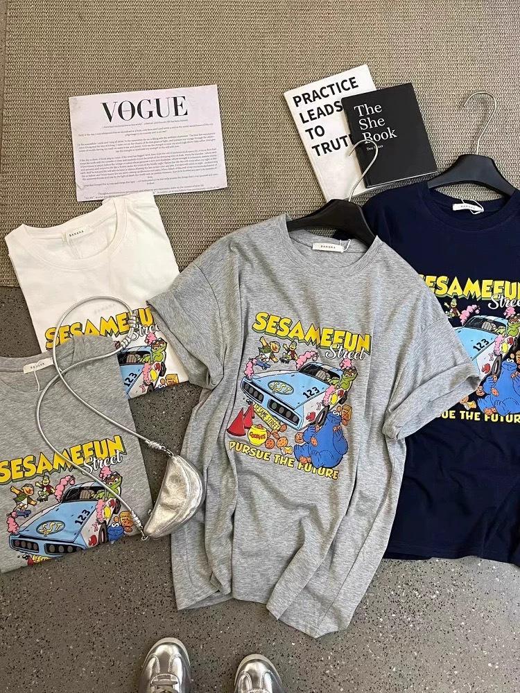 American Retro Plus Size Loose Fit Cotton T-shirt for Women