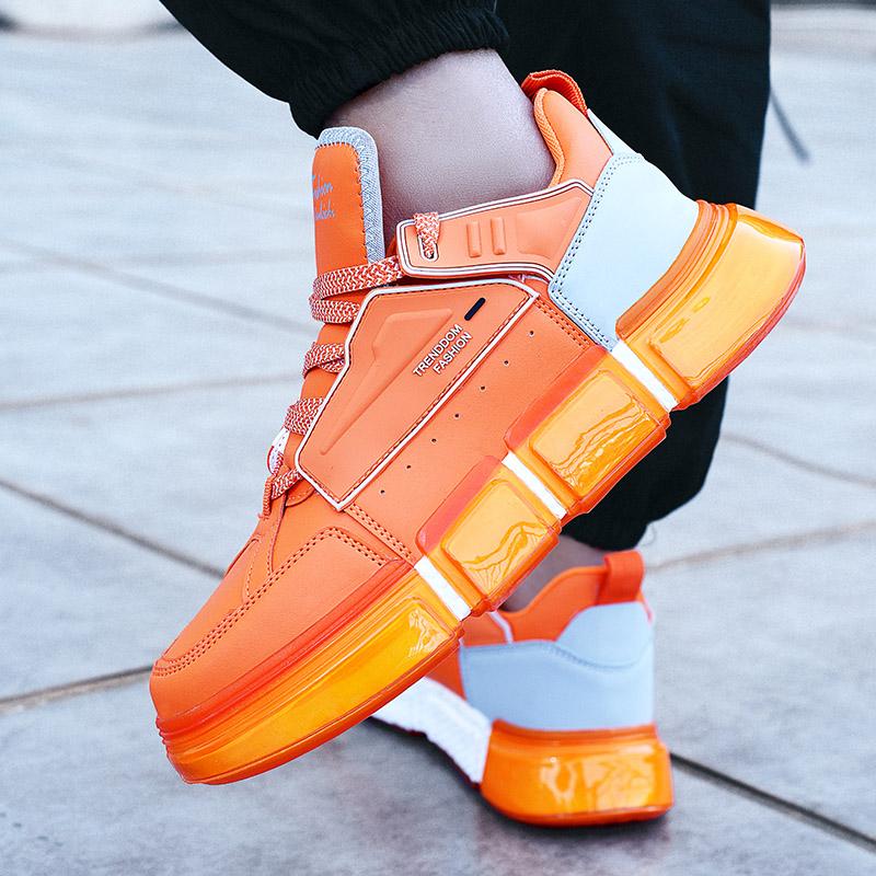 Original Orange Platform Sneakers Men Hot Trendy Leather Men's Leather Sneakers Casual Street Designer Skateboard Shoes For Men