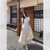 Square Neck Dress Women's Summer French High-end Feeling Super Good-looking, Beautiful, Unique and Beautiful Waist Temperament Medium and Long Dress