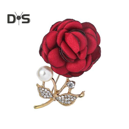 Faux Pearl Fabric Rose Brooch Artificial Flower Brooch Pin for Women Rhinestone Lapel Pin Clothing Accessories for Coat Hat Bag