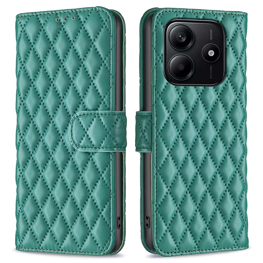 

BINFEN COLOR BF Style-14 Для Xiaomi Redmi Note 14 5G Чохол Ромбоподібний Шкіряний Чохол для Телефону Підставка Green
