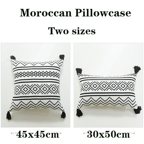 Soft Chenille Tassel Pillowcase Modern Geometric Jacquard Sofa Cushion Bohemian Moroccan White Black Lines Pillow Cover No Pillow Core