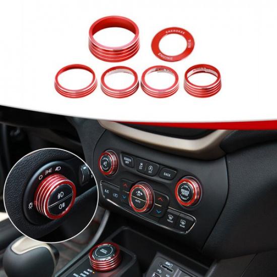 6x Headlight & Radio Air Con Controls Knob Ring Trim For Jeep Cherokee 2014-