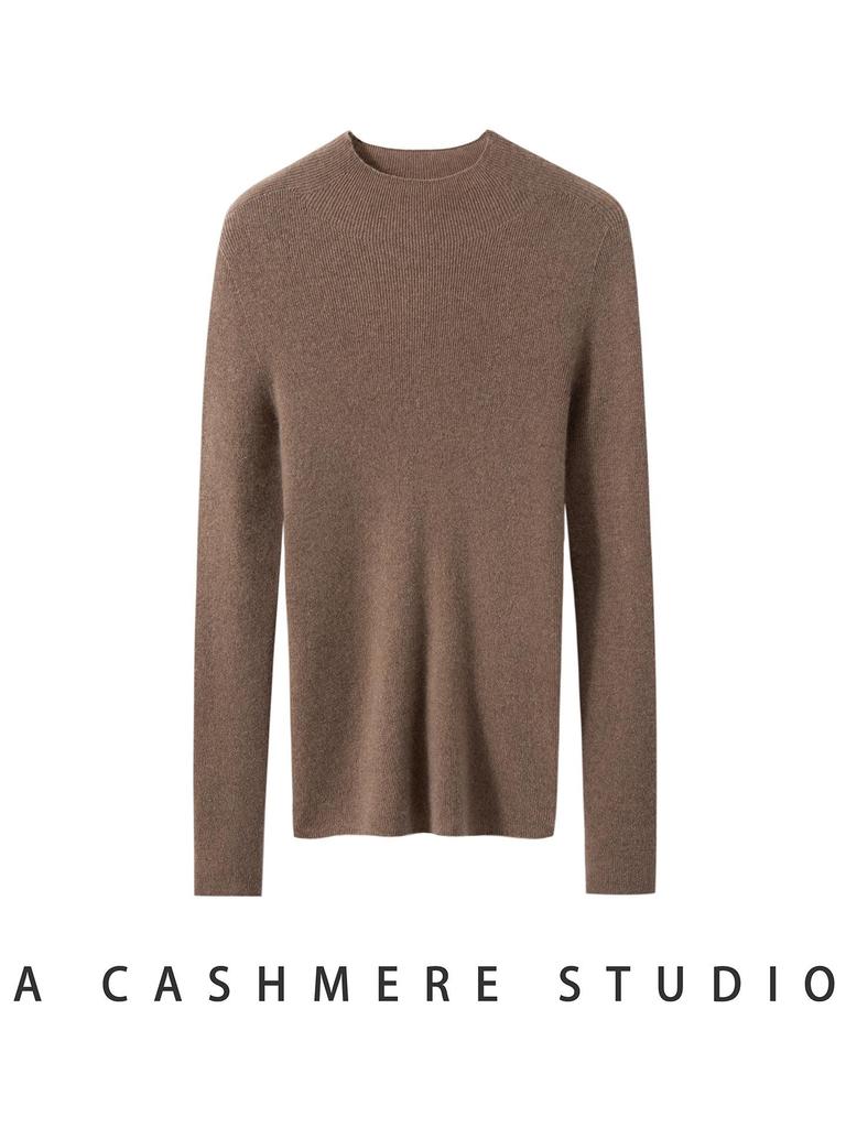 Women's Pure Cashmere Sweater - Half-High Neck, Slim Fit, Solid Color, Long Sleeve Pullover Knitwear, Perfect as a Base Layer for Autumn and Winter.