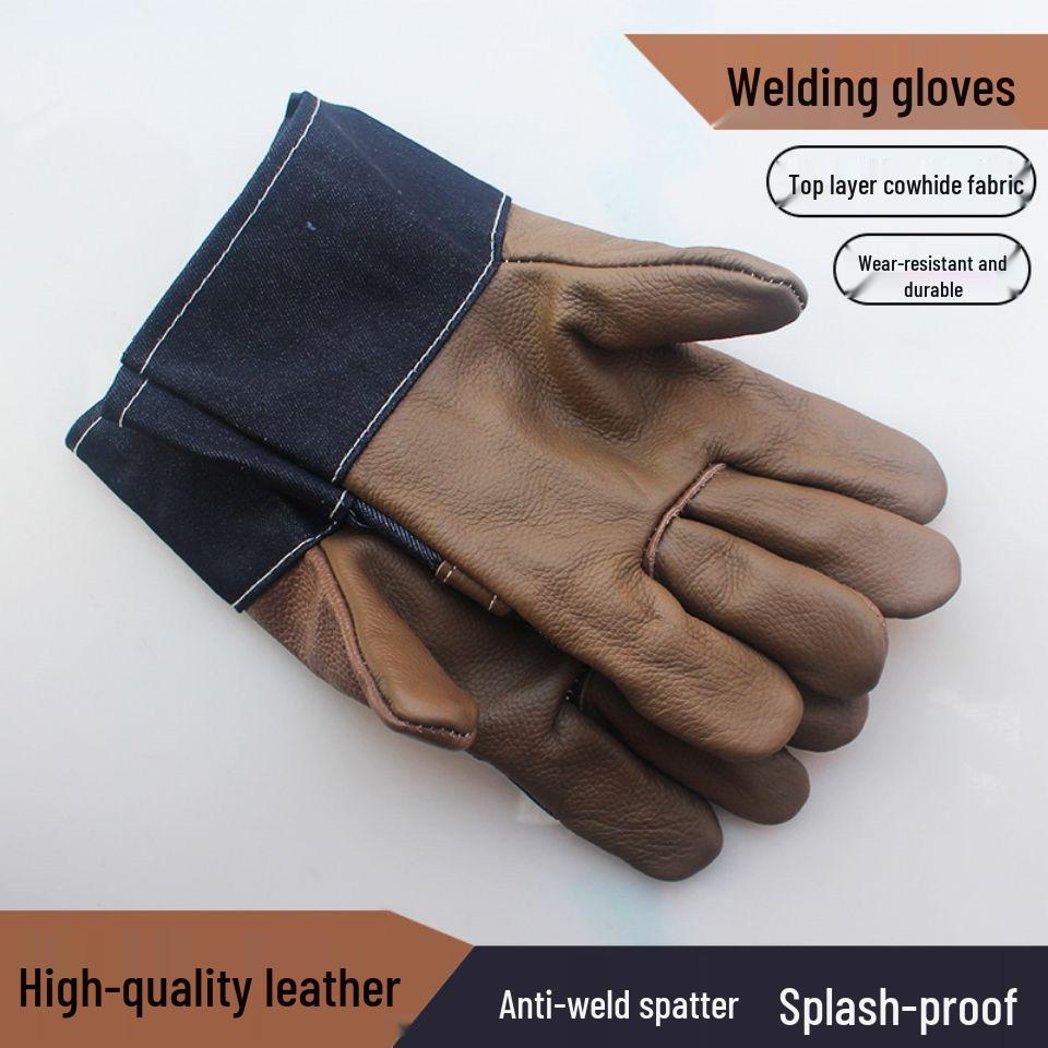 

Короткі з коров ячої шкіри, стійкі до високих температур зварювальні рукавички - Товсті, зносостійкі, захищені від опіків, теплоізольовані, з деніму для захисту праці