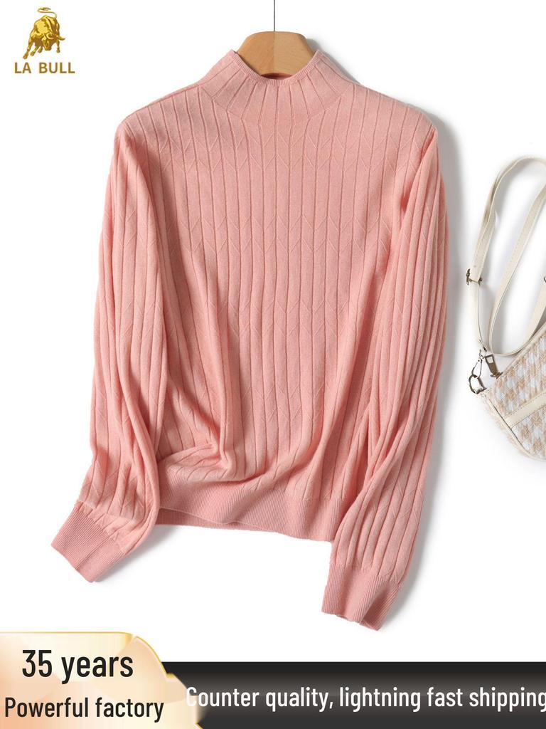 Women's 100% Wool Ribbed Sweater, Half-High Neck, Seamless & Soft, TN1615 - Ideal Autumn/Winter Base Layer, 30 Count