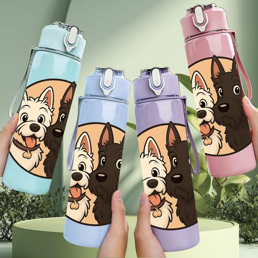 1PC Dog Couple Portrait Frame Print 750ml Color Plastic Sports Water Bottle Leakproof Flip Straw Lid Suitable for Sports Office Home Use