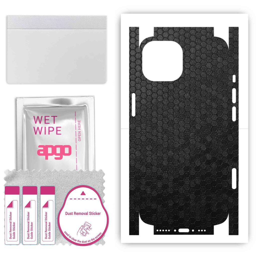 apgo Adesivo Skin Protettiva per retro+lati compatibile con Apple iPhone 15, Pellicola Full Wrap, Foglio, Vinile - Modello Nido d'Ape Nero