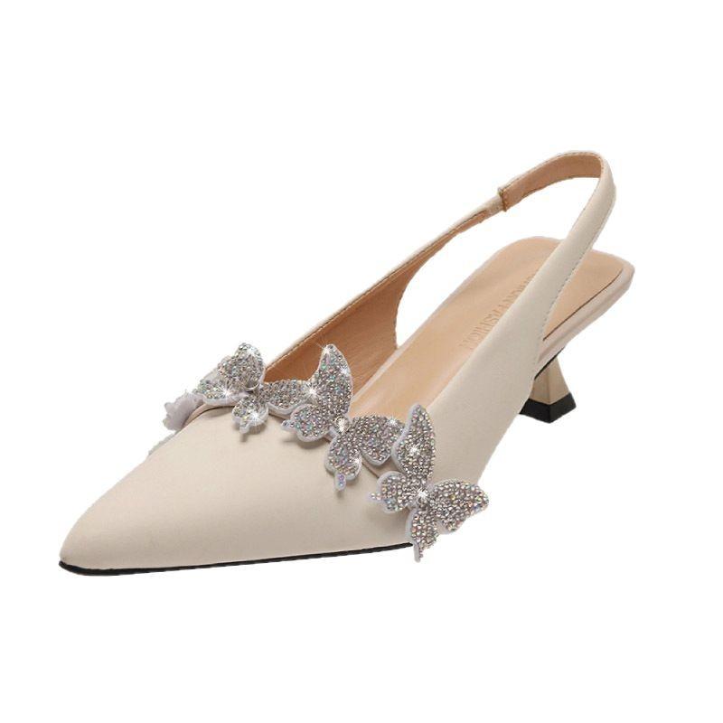 2025 spring new pointed head thin heel high heel European and American fashion bag head women's shoes bow temperament popular new models