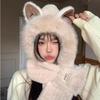Autumn and Winter Cycling Warm and Versatile Ear Protection Cute Furry Fox Ear Hat Looks Small Two-piece Lei Feng Hat Set