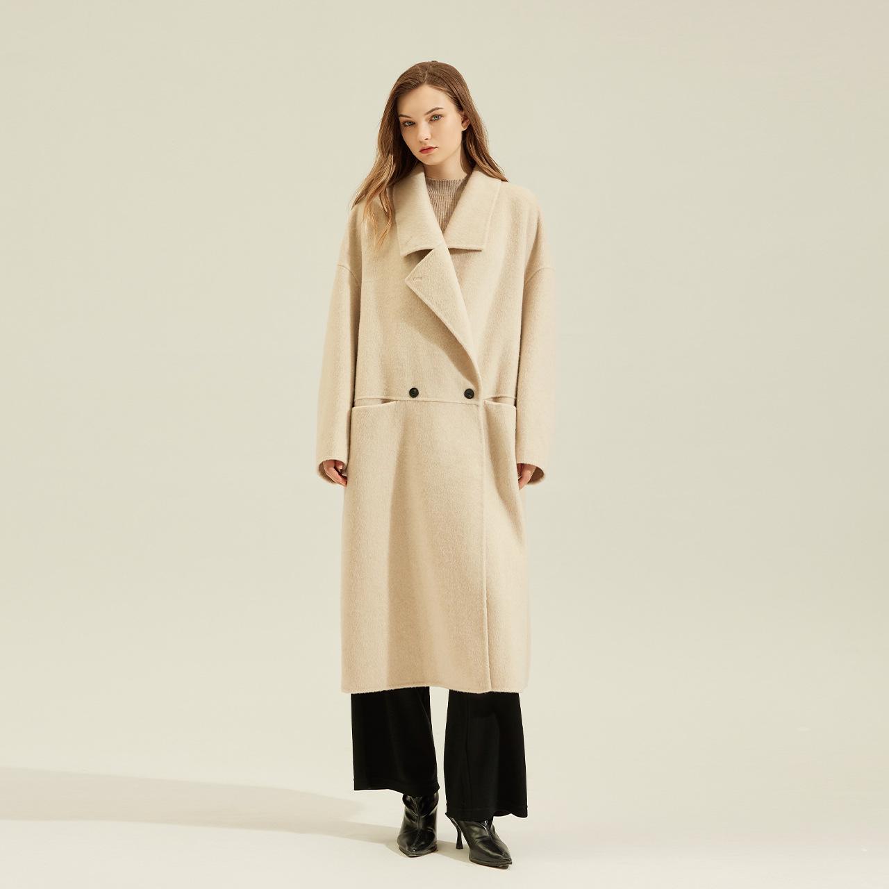 

2024 Autumn/Winter Double-Sided Long Cashmere Wool Coat with Suit Collar Large