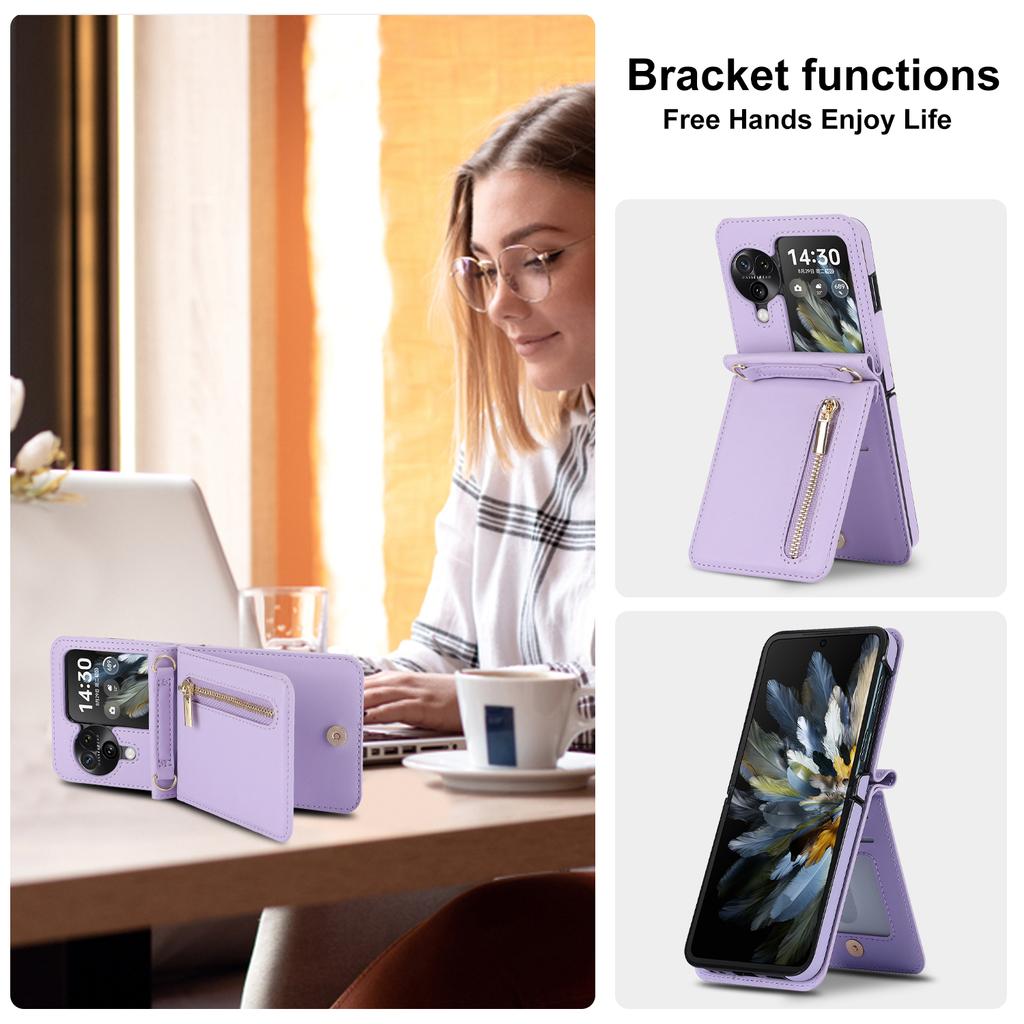 Crossbody Zipper Cards Solt Wallet Leather Case for OPPO Find N3 Flip 5G N2 PGT110 N2flip Vertical Purse Long Lanyard Bag Cover