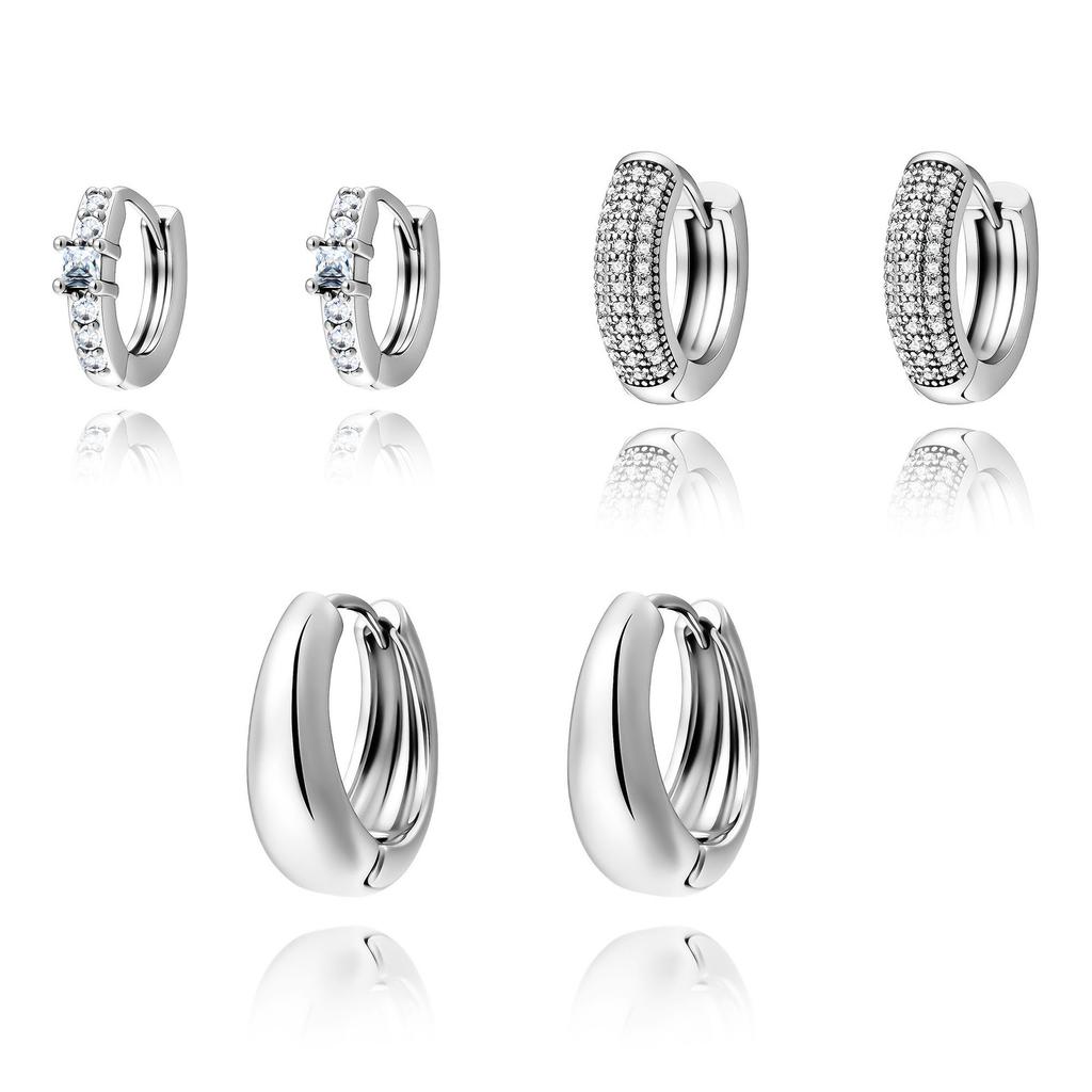 Inlaid Zircon Copper Ear Buckle, Electroplated Real Gold Creative Temperament Earrings 3 Pairs Of Earrings Set