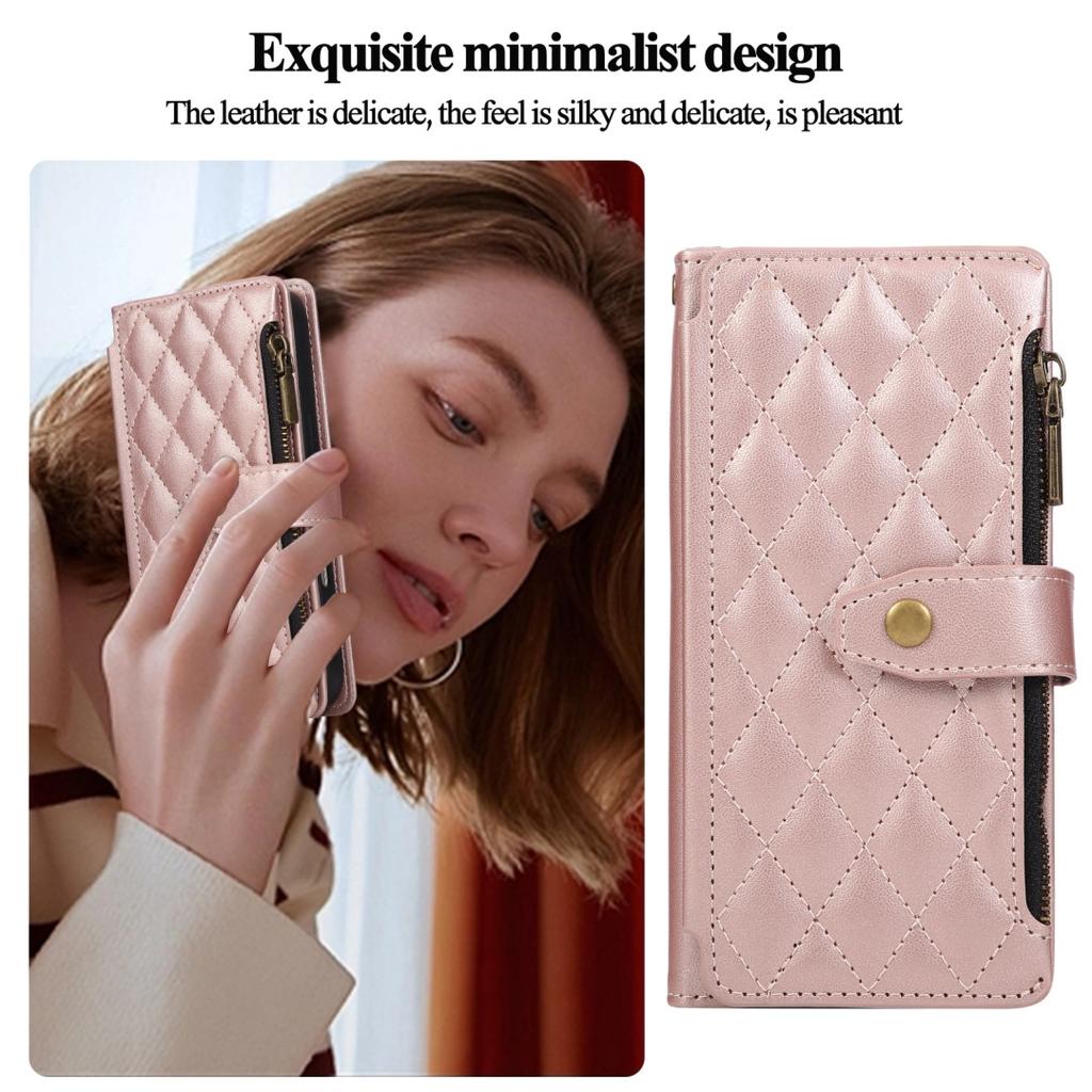 For iPhone 17 16 15 14 13 12 Pro Max Crossbody Strap Multi-Functional Delicate Leather Comfortable Grip Zipper Bag Wallet Case