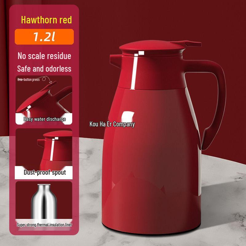 

Large Capacity Red Thermos: Ideal for Weddings, Office, or Home Use with Glass Inner Liner 1200ml, 36-hour insulation